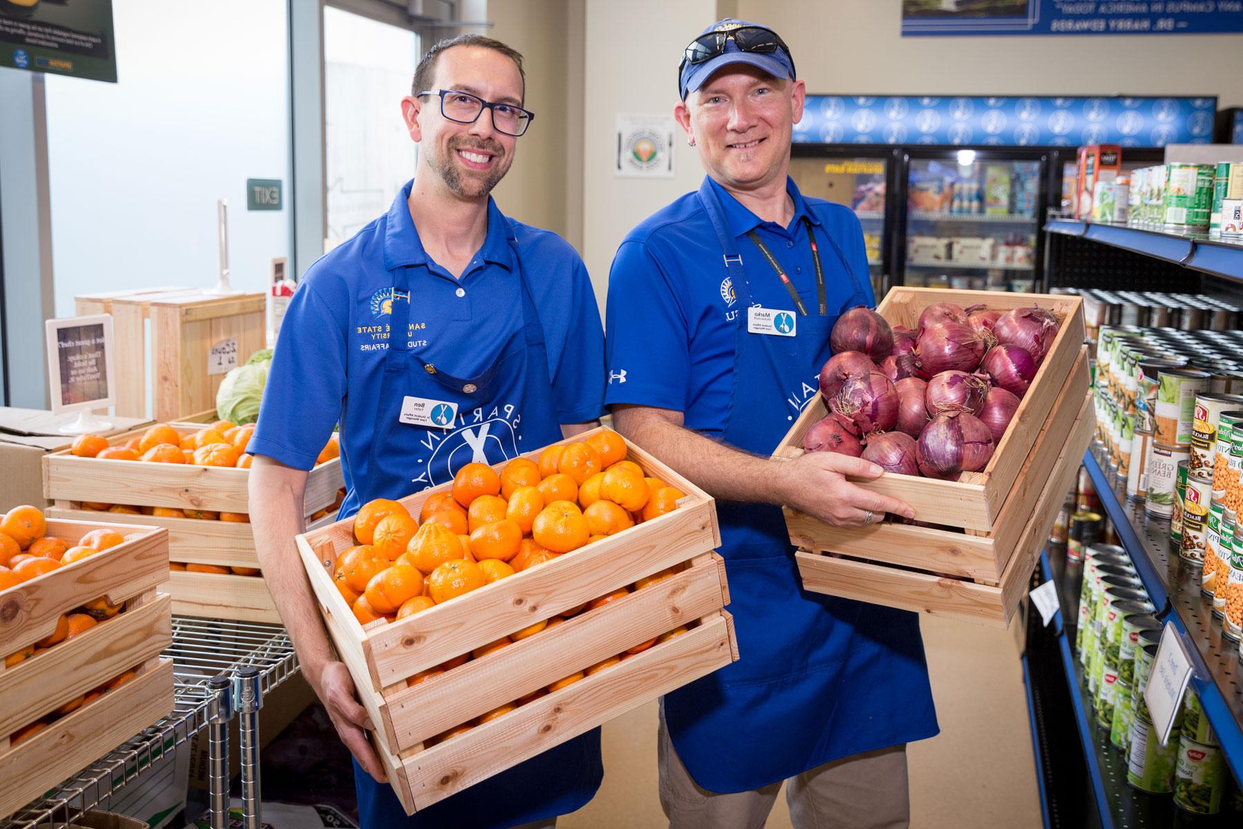 Staff members working at the Food Pantry.